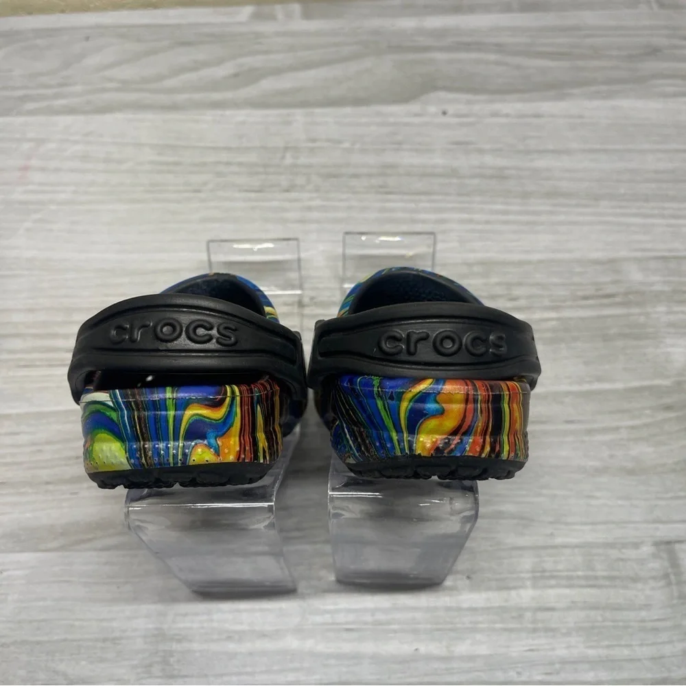 CROCS Baya Seasonal Printed Multicolor Rainbow Black Baby Size 4C